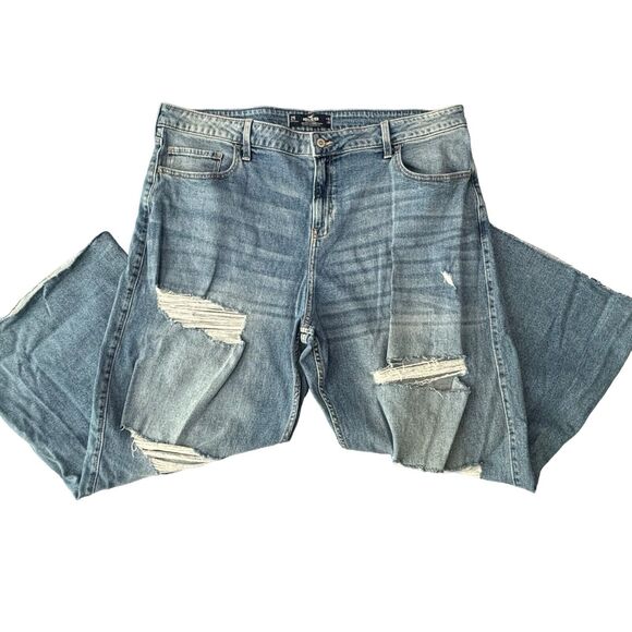 Hollister Extreme Baggy High Rise Distressed Blue Raw Hem Jeans Size 21S (35x28) - Picture 7 of 9